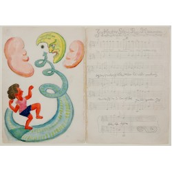 Henry Heerup: Kaster sten på Månen. Sign. Heerup. Akvaral 