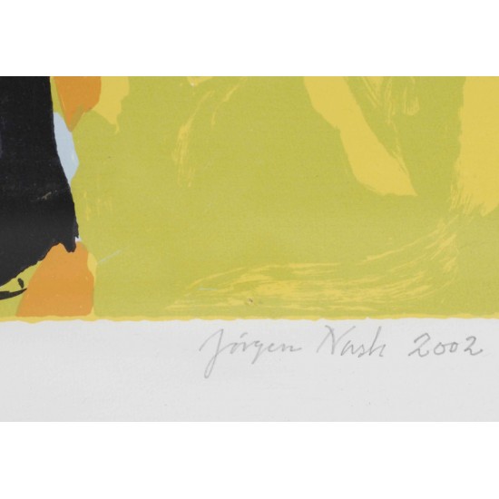 Jørgen Nash (1920-2004): Figurkomposition. Litografi i farver