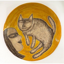 Corneille: Komposition med Kvinde og kat, signeret Corneille: Komposition med Kvinde og kat, signeret