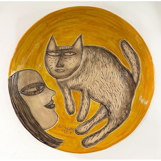 Corneille: Komposition med Kvinde og kat, signeret