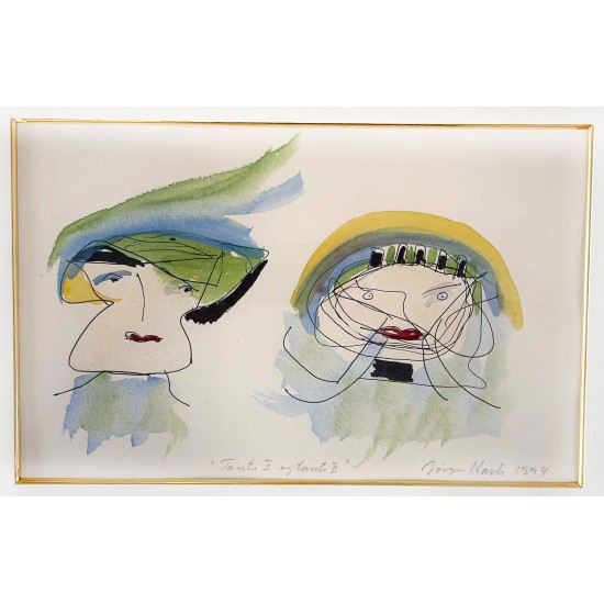 Jørgen Nash Akvarel "Tante 1 og Tante 2"