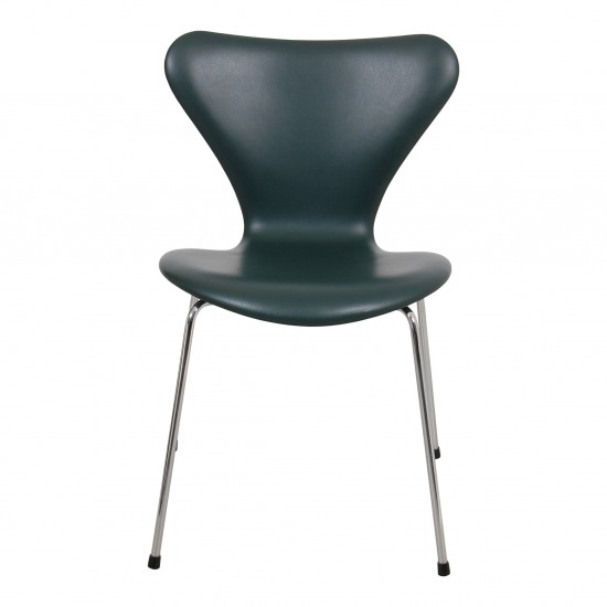 Arne Jacobsen seven chair, 3107, newly upholstered with dark green leather