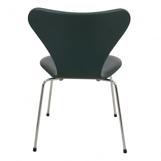 Arne Jacobsen seven chair, 3107, newly upholstered with dark green leather