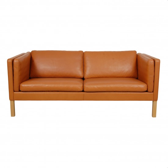 Børge Mogensen 2335 2. seater sofa reupholstered in cognac aniline leather