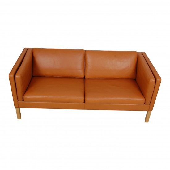 Børge Mogensen 2335 2. seater sofa reupholstered in cognac aniline leather