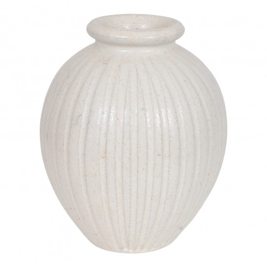 Arne Bang Stoneware Vase with ribbed pattern and beige glaze, nr 125, H: 13