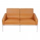 Arne Jacobsen 2pers Airport sofa newly upholstered with cognac aniline leather