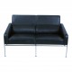 Arne Jacobsen 2pers Airport sofa newly upholstered with black aniline leather