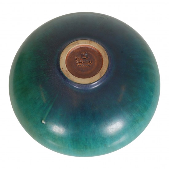 Eva Stæhr-Nielsen for Saxbo stoneware bowl with a green glaze