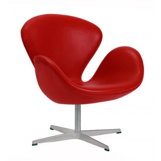 Arne Jacobsen Svane stol nypolstret i rødt classic læder