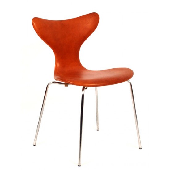 Arne Jacobsen Lily, 3108 newly upholstered with cognac aniline leather