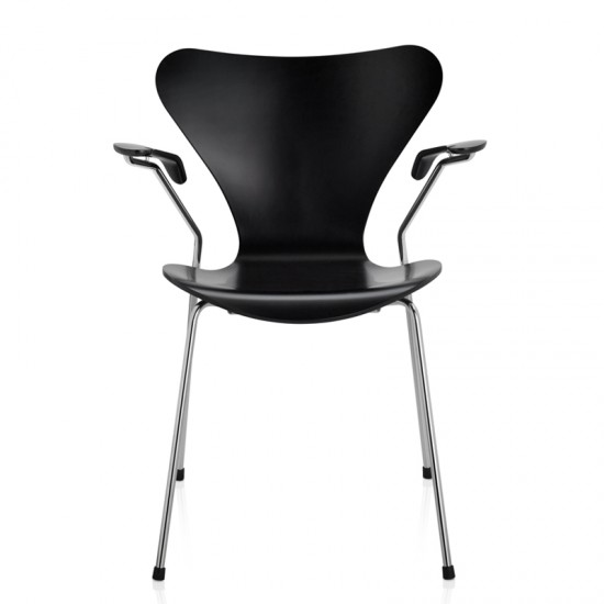 Arne Jacobsen NY Syver stol model 3207 høj model udført sort lacur ask