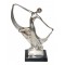 Silver bronze statue shaped like a posing woman
