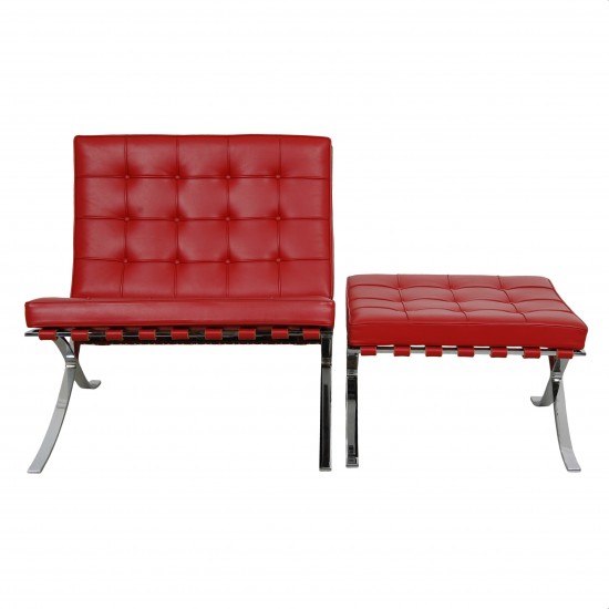 Ludwig Mies Van der Rohe Barcelona chair with ottoman red leather (2) 