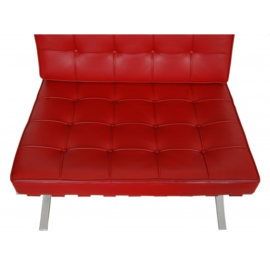 Ludwig Mies Van der Rohe Barcelona chair with ottoman red leather (2) 