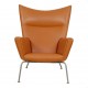 Hans Wegner Wingchair nybetrukket i cognac anilin læder