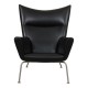 Hans Wegner Wingchair reupholstered i black classic leather