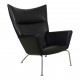 Hans Wegner Wingchair reupholstered i black classic leather