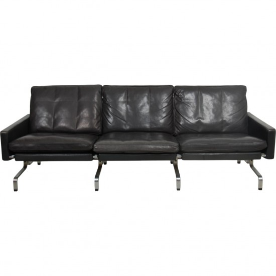Poul Kjærholm 3.personers PK31 sofa i sort læder