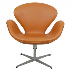 Arne Jacobsen vintage Swan chair reupholstered in cognac anilin leather