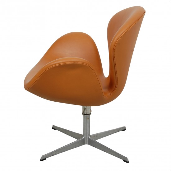 Arne Jacobsen vintage Swan chair reupholstered in cognac anilin leather