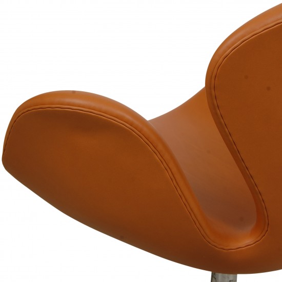 Arne Jacobsen vintage Swan chair reupholstered in cognac anilin leather