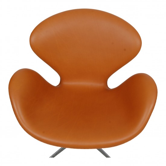 Arne Jacobsen vintage Swan chair reupholstered in cognac anilin leather
