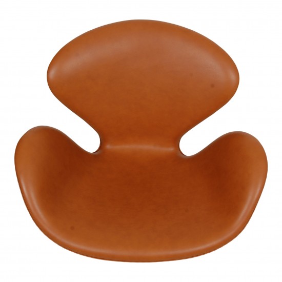 Arne Jacobsen vintage Swan chair reupholstered in cognac classic leather