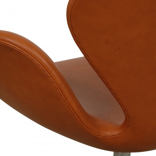 Arne Jacobsen vintage Swan chair reupholstered in cognac classic leather