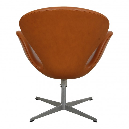 Arne Jacobsen vintage Swan chair reupholstered in cognac classic leather