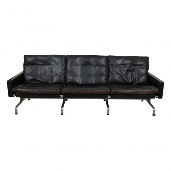 Poul Kjærholm Pk-31/3 sofa in patinated black leather from Kold Christensen