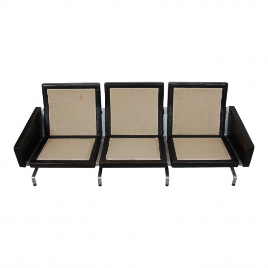 Poul Kjærholm Pk-31/3 sofa in patinated black leather from Kold Christensen