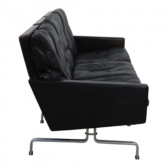 Poul Kjærholm Pk-31/3 sofa in patinated black leather from Kold Christensen