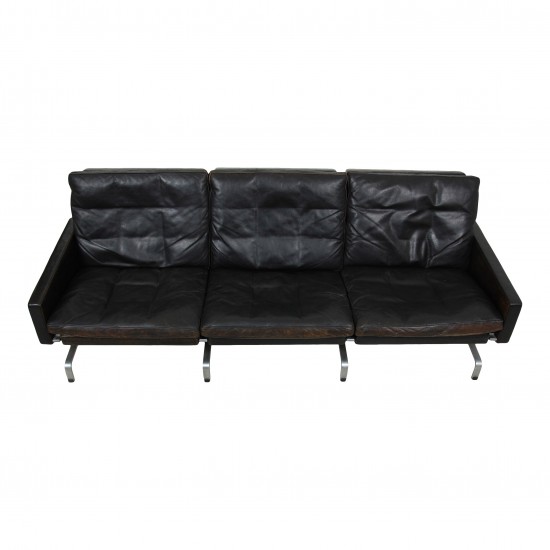 Poul Kjærholm Pk-31/3 sofa in patinated black leather from Kold Christensen