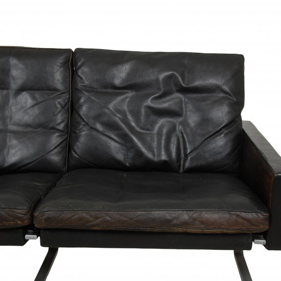 Poul Kjærholm Pk-31/3 sofa in patinated black leather from Kold Christensen