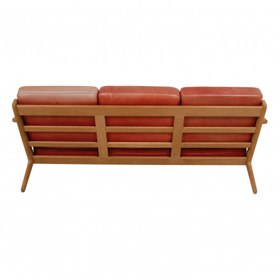 Hans Wegner GE-290 3.pers sofa i patineret rød anilin læder