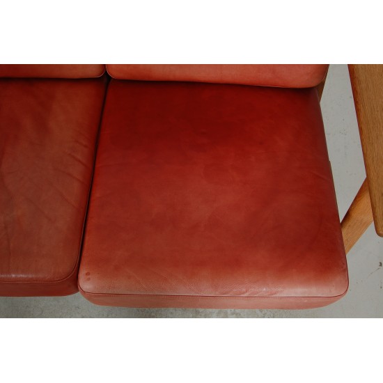 Hans Wegner GE-290 3.pers sofa i patineret rød anilin læder