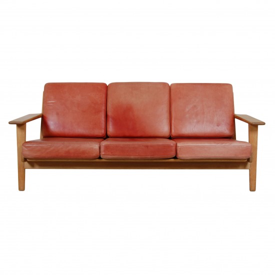 Hans Wegner GE-290 3.pers sofa i patineret rød anilin læder