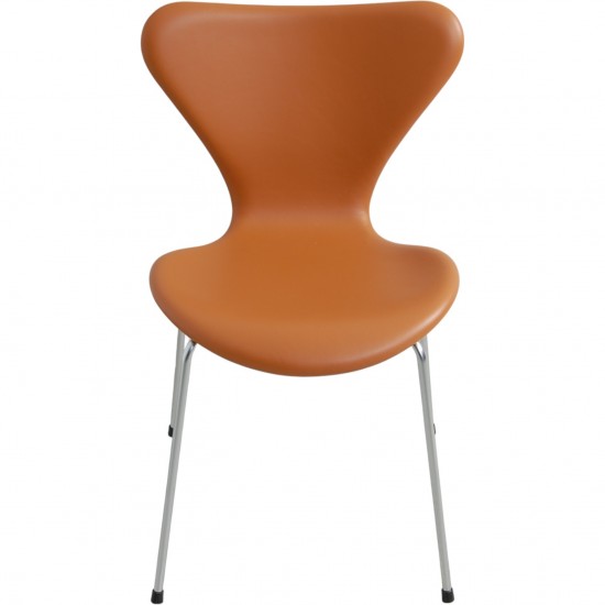 Sæt af 6 Arne Jacobsen Syver stole nybetrukket med whisky classic læder