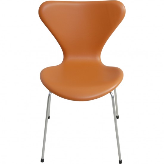 Sæt af 6 Arne Jacobsen Syver stole nybetrukket med whisky classic læder