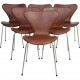 Sæt af 6 Arne Jacobsen Syver stole i mokka classic læder