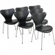 Sæt af 6 Arne Jacobsen Syver stol i sort Classic læder