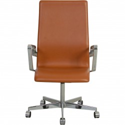 Arne Jacobsen Oxford mellemhøj kontorstol nybetrukket i valnød classic læder