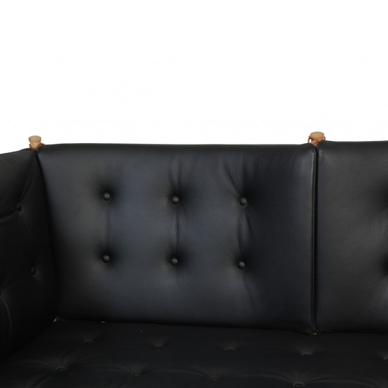 Børge Mogensen Spoke-back sofa in black leather 1970s