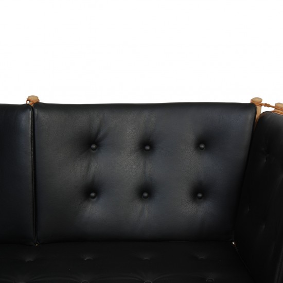 Børge Mogensen Spoke-back sofa in black leather 1970s