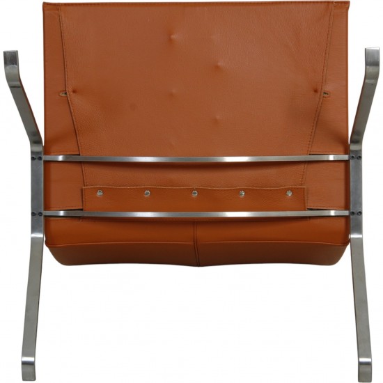 Poul Kjærholm PK22 stol nybetrukket med cognac bizon læder