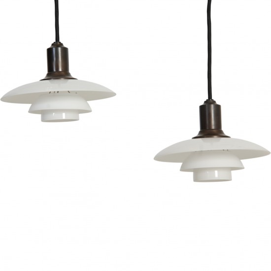 Set of 2 Poul Henningsen PH2/1 pendats browned brass 70s