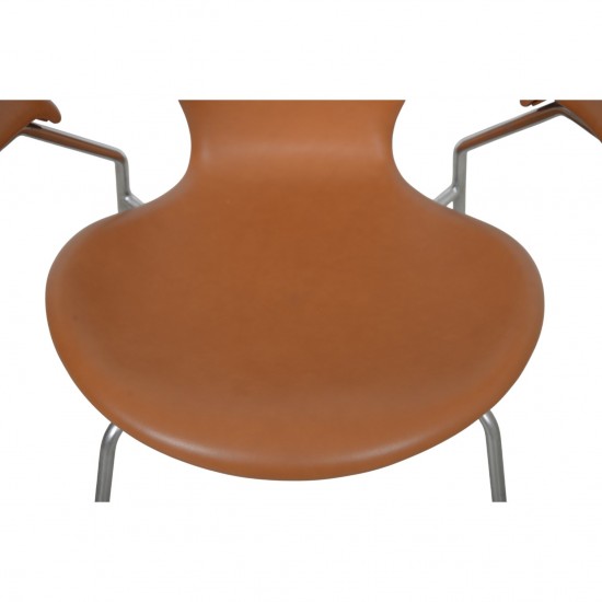 Arne Jacobsen 3207 Syver stol i cognac classic læder 1960'erne