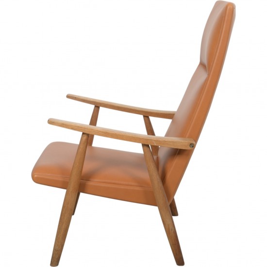 Hans Wegner GE260a loungestol i cognac anilin læder 1970'erne