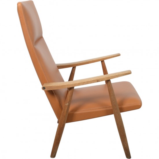 Hans Wegner GE260a loungestol i cognac anilin læder 1970'erne